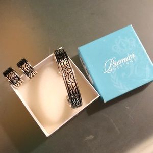 Laurel Silver & Blk Hoop & Cuff Set Sz 7